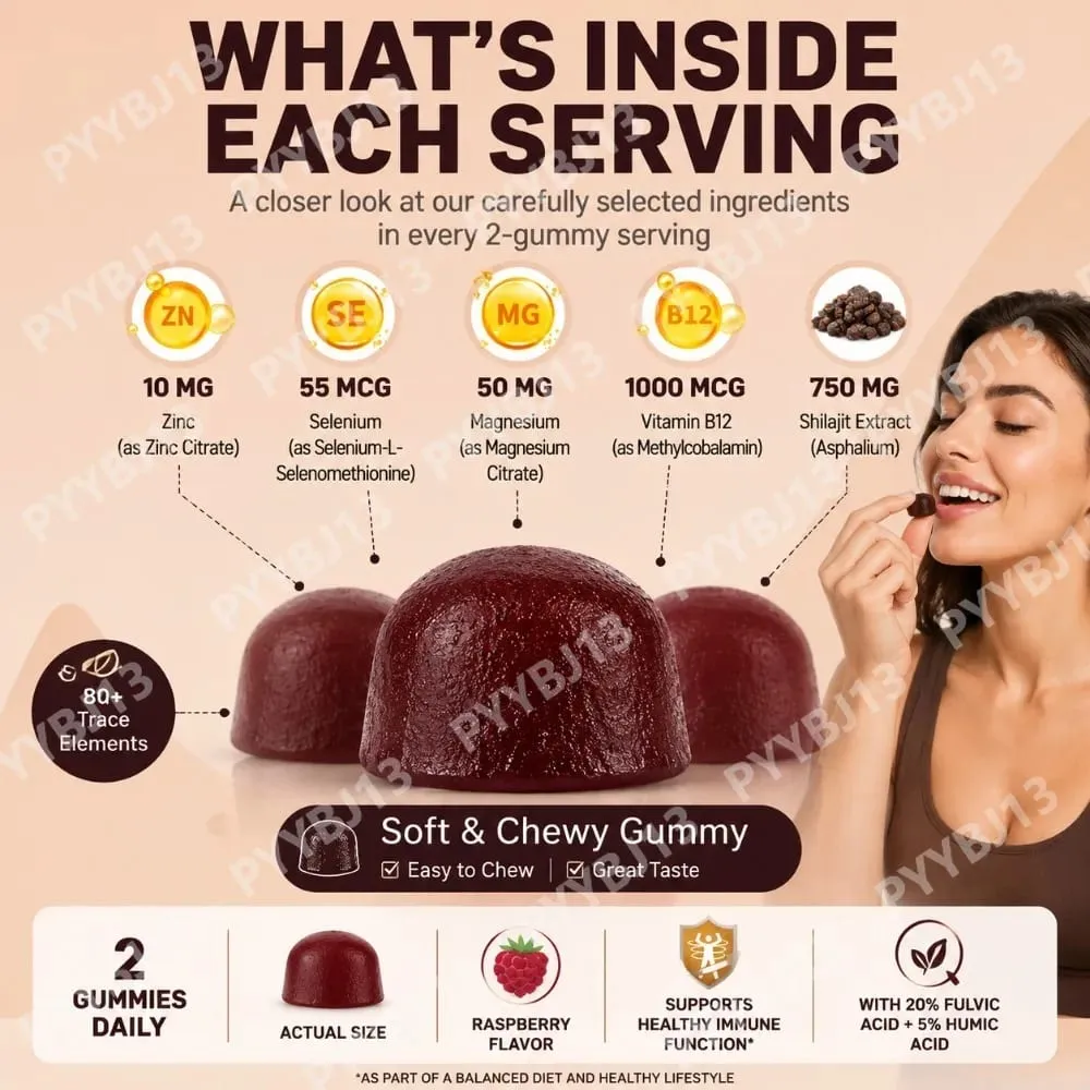 Shilajit Gummies 60 Gummies Himalayan Mineral Supplement with Fulvic Humic Acid Zinc Selenium Magnesium for Immunity Energy