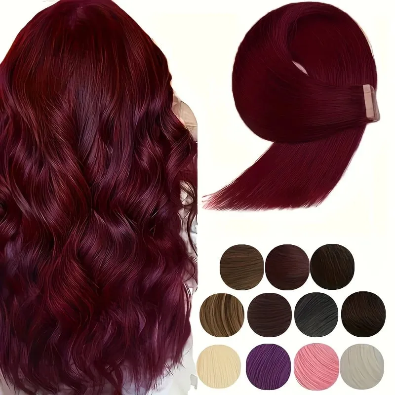 Tape In Bio Synthetic Hair Extensions 10pcs/ lot 24inches Heat Resistant Fiber Straight Seamless PU Skin Weft Tape Ins For Women