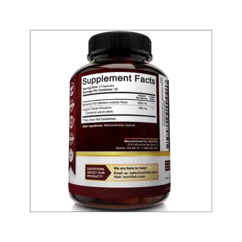 Premium Berberine HCl Pure Ceylon Cinnamon Extract Blood Sugar Balance Cardiovascular Health Supports Heart Health