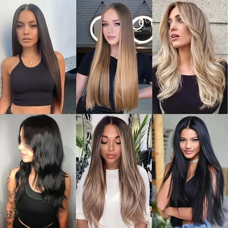 Extensions de cheveux synthétiques sans Clips faux postiche ombré blond brun noir cheveux raides naturels faux postiche pour femme