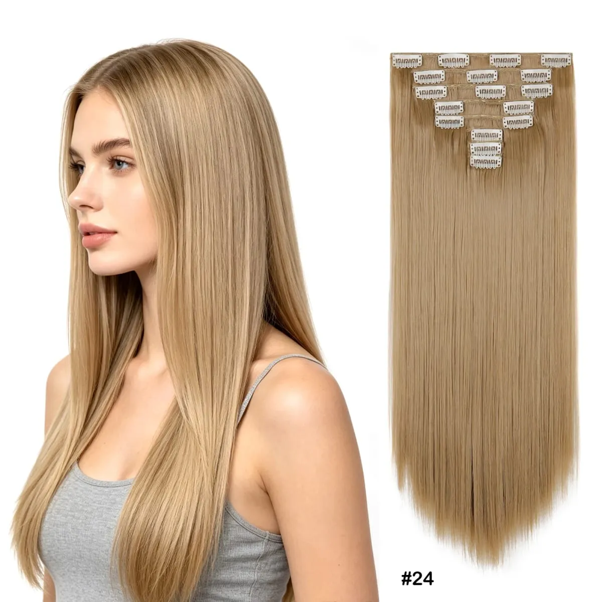8pcs/set Long Straight Matte Synthetic Clip-In Hair Extensions Full Head Extension Hairpieces for Women