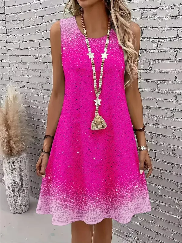 Women Fashion Tie-dye Mini Dresses Summer Sleeveless 3D Gradient Printed Street Ladies Dress 3XL Plus Size Loose Casual Dress
