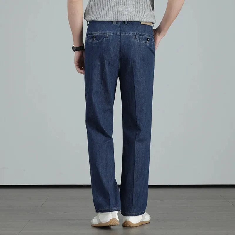 2026 Summer High Quality Clothing Men's Lightweight Straight Jeans Silk Lyocell Business Casual Thin Trousers Denim Pants