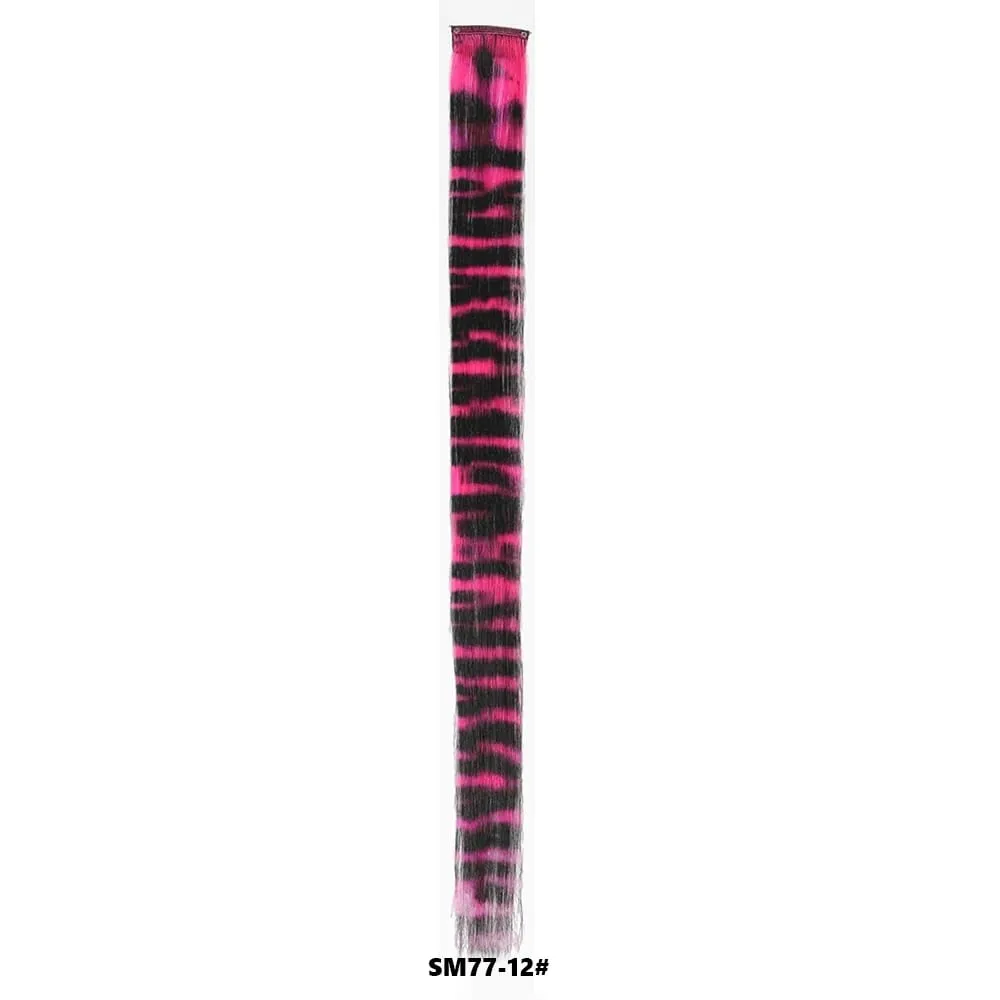 Stripe Printed Hair Colorful Long Straight Hair Pieces Synthetic Clip-in Hair Extensions for Daily Use Party Halloween