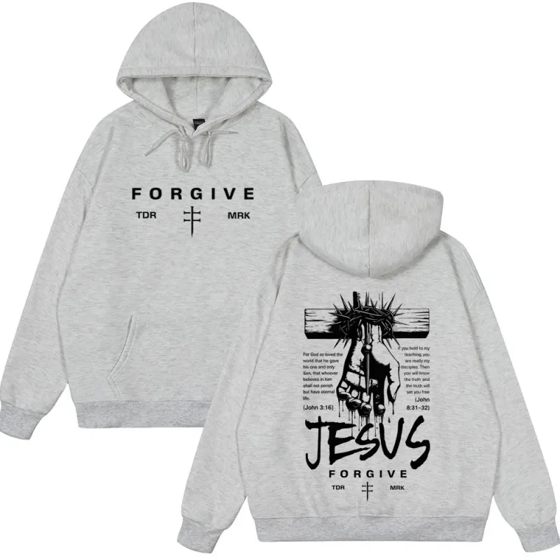 Jesus Forgive Fashion Graphic Hoodie Men Women Vintage Clothing Pullover Winter Long Sleeves Loose Casual Oversized Sweatshirts