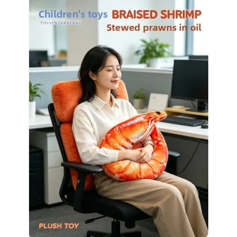 Funny Shrimp Neck Pillow Soft Plush U-shaped Travel Pillow 3D Simulation Neck Cushion for Car Airplane Office Nap