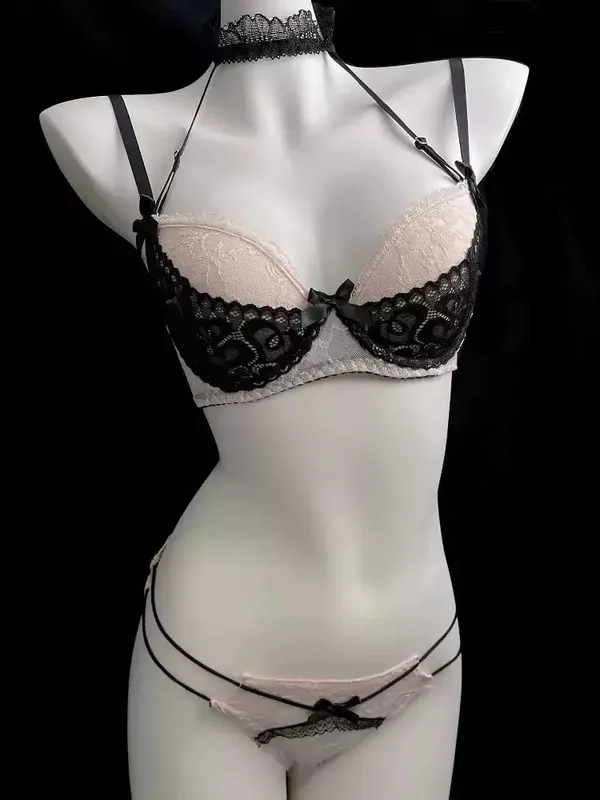 French Lace Push Up Lingerie Set for Women Sexy Deep Plunge Demi Bra Gather Small Bust Big Look Daily Comfort Wear S-XL