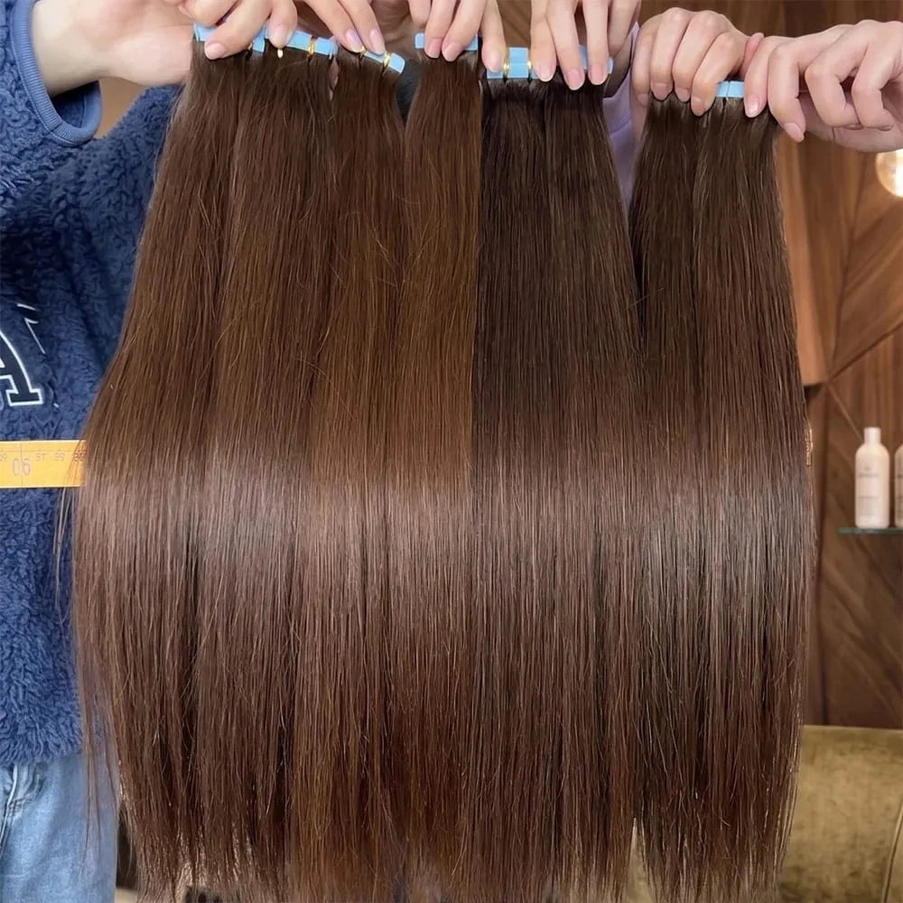 Tape in Hair Extensions Human Hair Seamless Invisible Brazilian Dark Brown Real Remy Hair 16-24 Inch Straight 100% Human Hair For Women