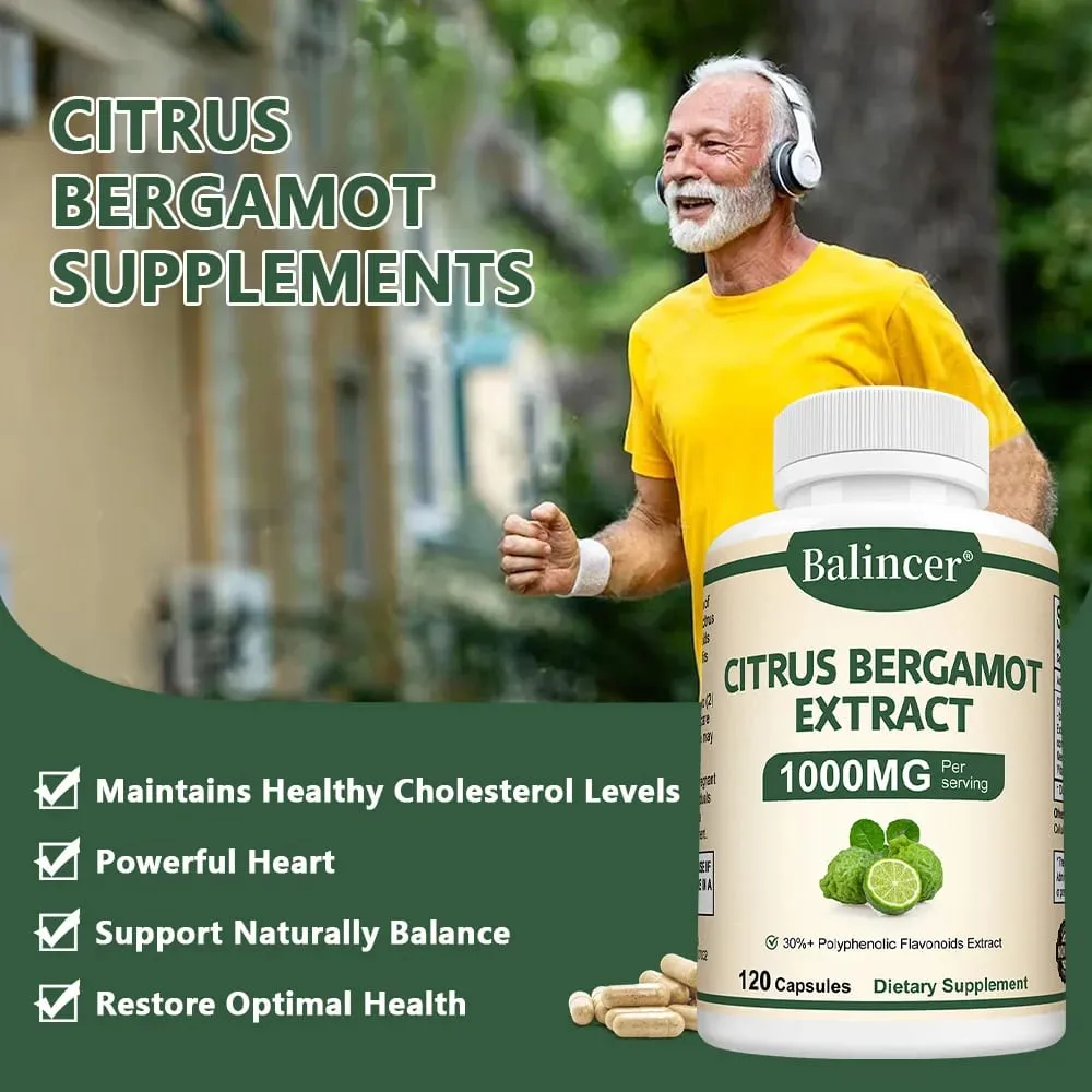 Citrus Bergamot Capsules 1000mg Heart Health Cardiovascular Cholesterol & Blood Sugar & Immune Health Support Antioxidant