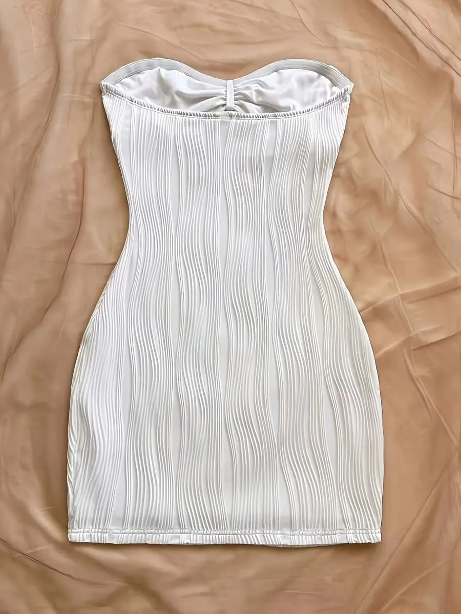 Pambabaeng Summer Sexy Party Date Beach Dress Texture Hollow out Mini Skirt na may Metal Starfish Dekorasyon Nilagyan At Kaakit-akit Wh
