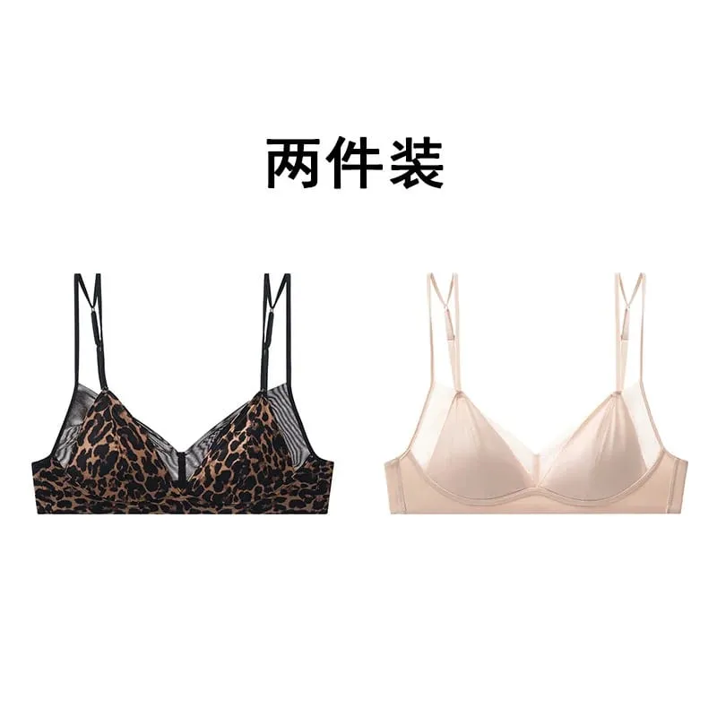 Premium Sexy Leopard Lingerie Kit Wireless Thin French Triangle Cup Comfy Nude Shaping Women Summer Daily Underclothes M-XL Bra