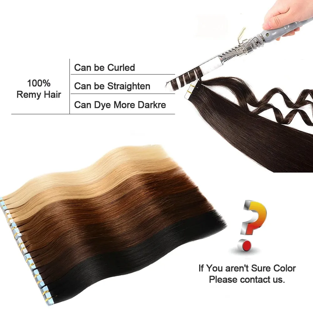 Doreen Ombre Brown Dark Roots Tape in Hair Extensions Human Hair Invisible Tape Hair for Thin Hair 20Pcs/set 50G Skin Weft Hair