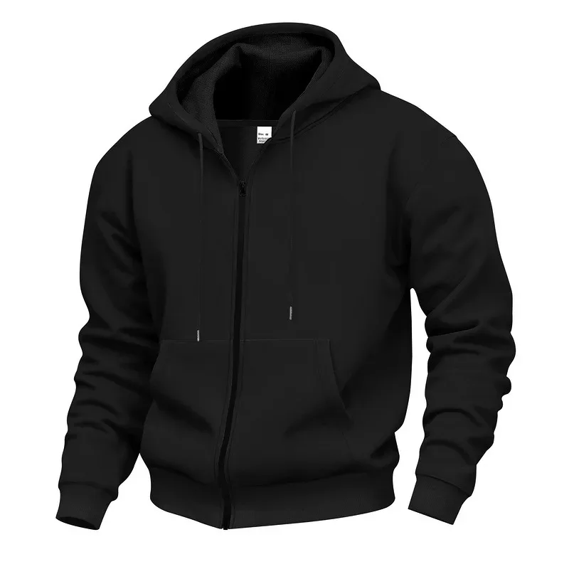 New 2026 Men's Autumn Casual Solid Long Sleeve Zipper Hooded Sweatshirt Coat Male Fashion Outdoors Sportswear Hoodies Jackets