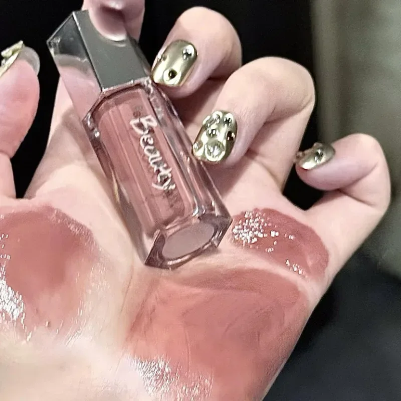 Hielo transparente marrón brillo de labios hidratante líquido brillante lápiz labial desnudo luz de agua espejo de cristal esmalte de labios maquillaje de larga duración