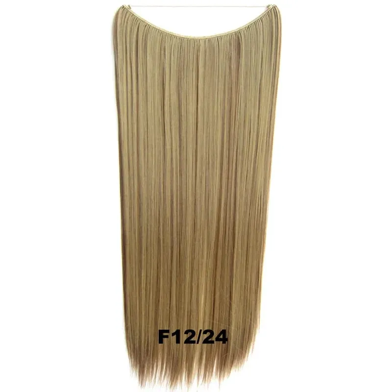 Synthetic One piece Hair Extensions No Clip No Glue Invisible 24inch Long Straight Wave Heat Resistant String Hairpiece