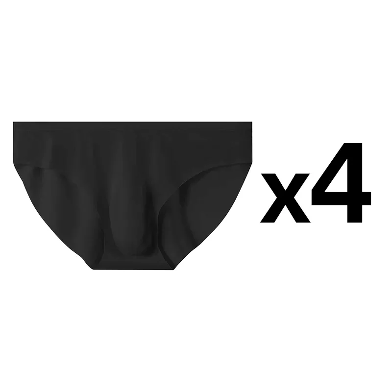 4Pcs Men Ice Silk Briefs Ultra Thin Transparent Seamless 3D Pouch Low Waist Breathable Triangle Underwear