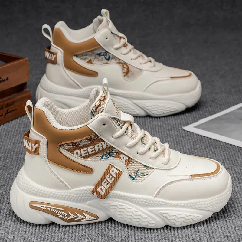 Men's High Top Sneakers Luxury Designer Men Boots Outdoor Fashion Lace-Up Casual Shoes High Quality Leather Platform Boots Male