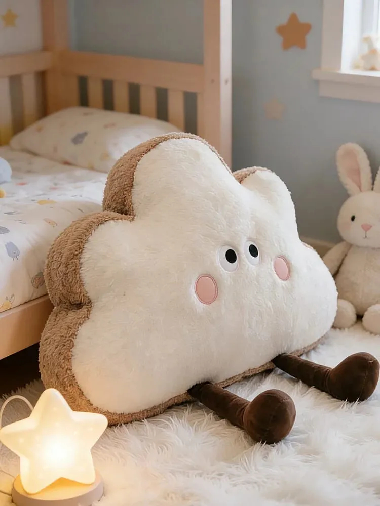 35~65cm Toast Cloud Plush Pillow Kawaii Humanoid Decor Plushie Sofa Chair Back Support Cushion Gift