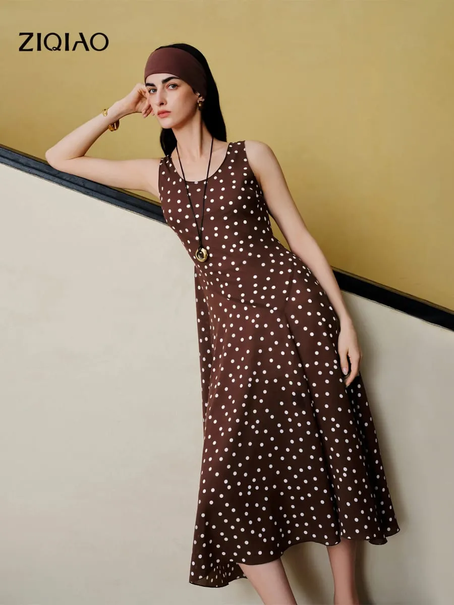 Diagonal Cut Retro Polka Dot Chiffon Slip Dress for Women 2026 Summer New Style U-neck Vest Dress Vintage Commuting — image 2