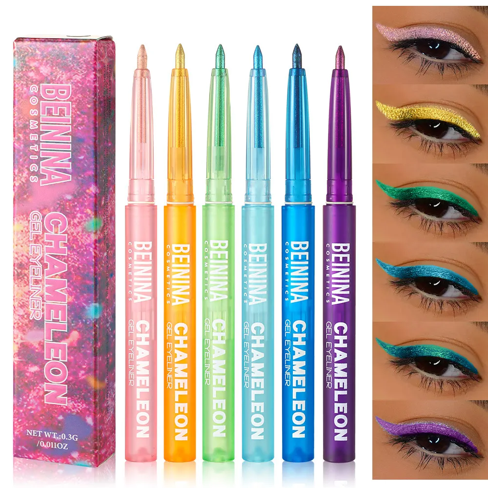 Eyeliner Gel Pencil Waterproof Eyeliner Pen Chameleon Glitter Eye Liner Long-Lasting Quickly Dry Diamond Blue Metallic Eyeshadow