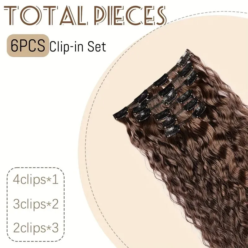 22Inch Synthetic Long Kinky Curly Hair Extension 6pcs/set Clip in Fluffy Hairpiece for Women Daily Use