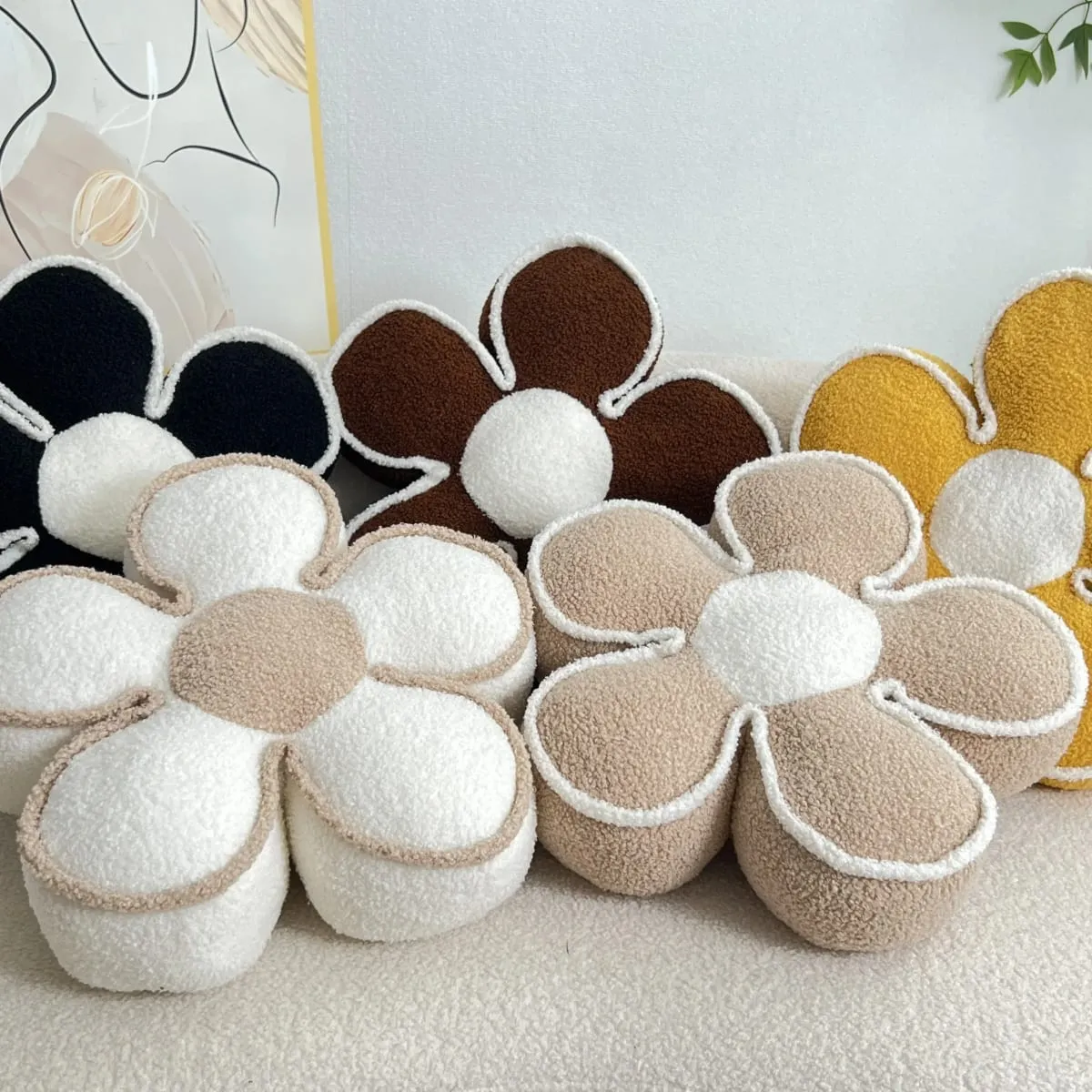 PP Cotton Filled Sunflower Pillow Flower Petal Shape Sofa Cushion Headrest Backrest Pad Living Room Bedroom Bay Window Decor