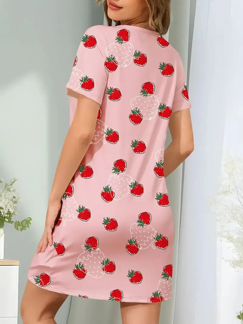 Women's Summer Casual Fruit Pattern Printed Short-Sleeved Dress