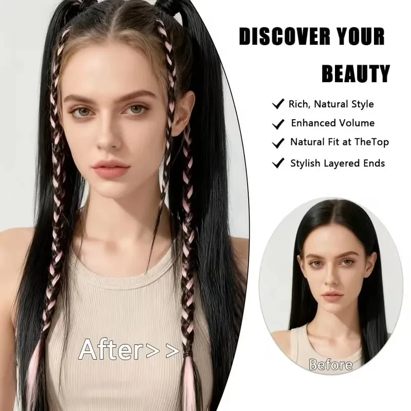20Inch Synthetic 4pcs/set Y2K Style Clip-In Braided Hair Extension Perfect for Women'S Festival And Halloween Cosplay Hair