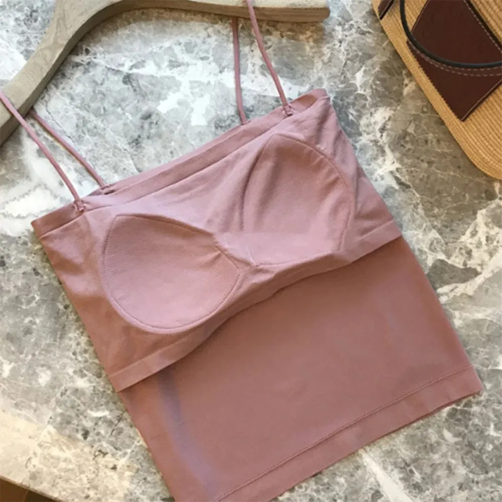 1pcs Womens Solid Thin Strap Tube Top Girls Slim Stretch Camisole Sleeveless Basic Layering Tank Vest Summer Ladies Daily Wear