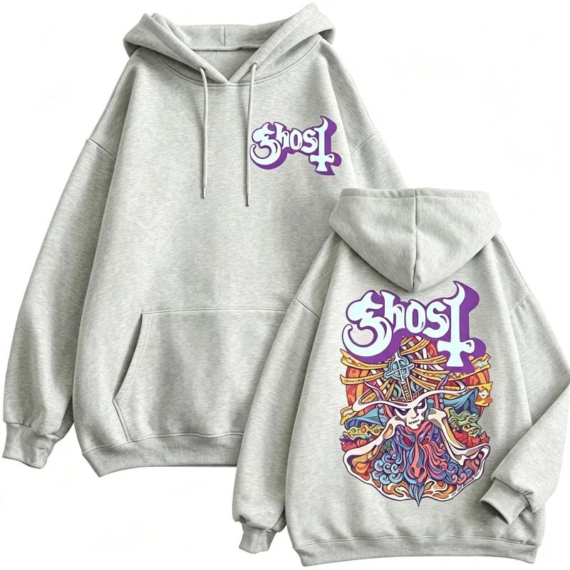 Ghost Band Graphic Zipper Hoodies Men Women Fashion Y2k Oversized Zip Up Sweatshirts Gothic Rock Hip Hop Pullovers Streetwear