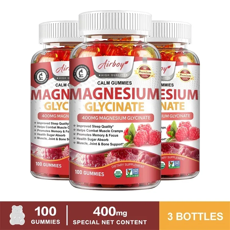 Magnesium Glycinate Gummies - Brain Health Strengthen Muscles and Bones Improve Sleep Relax Nerves