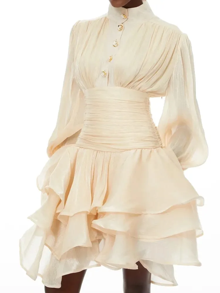 Chic Victorian-inspired Mini Dress Women Puff-sleeve Ruched Tiered Romantic Cottagecore Party Dresses 2026 Trendy Elegant Outfit