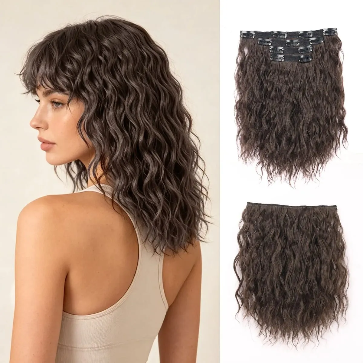 Synthetic clip in hair extensions 12inch water wave clip in hairpieces for women ladies daily party holiday