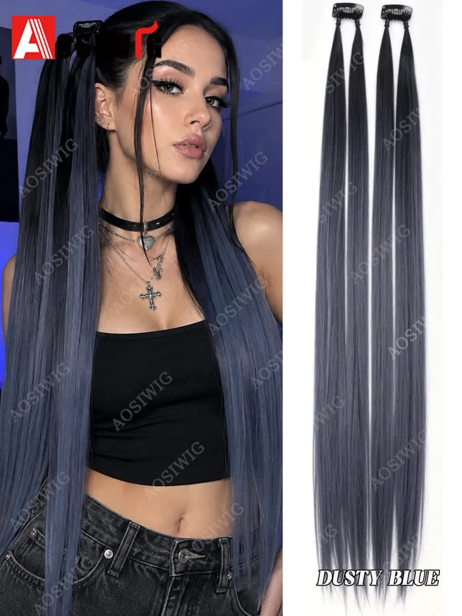 BB Clip Hair Extensions Colorful Highlight Strands Clip In Synthetic Straight Hairpieces for Women Party Festival Daily Hair Sty