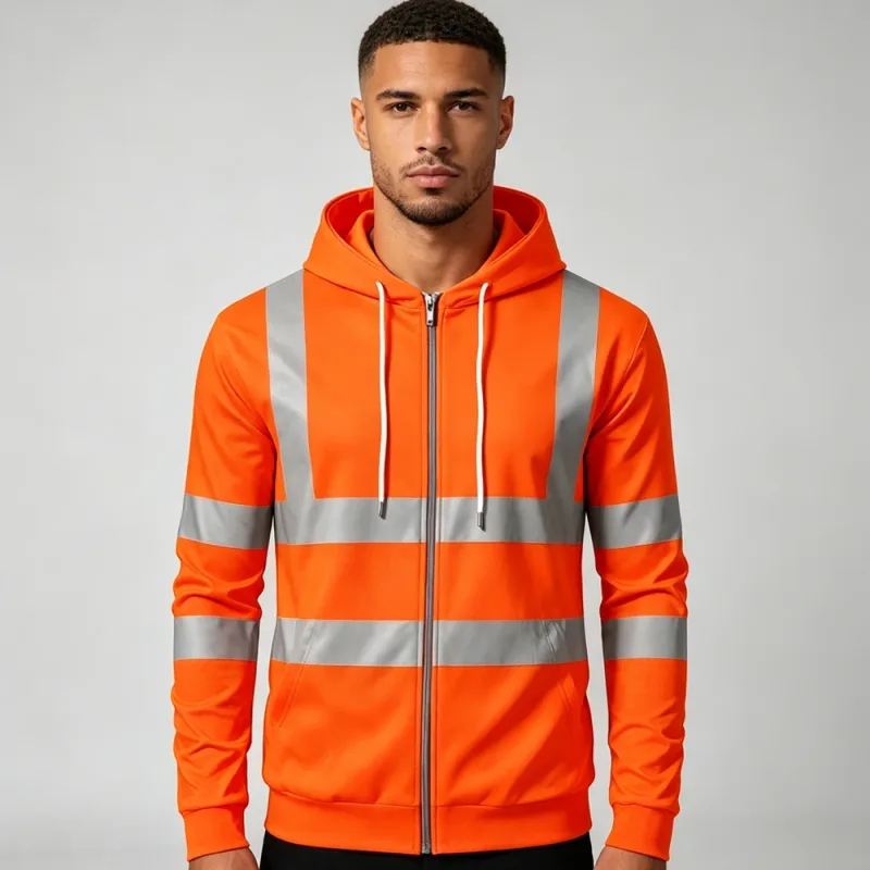 Autumn Fashion Men Drawstring Hooded Top 3D Printed Stripe Full Zip Sweatshirt Outdoor Casual Safety Work Outerwear Hoodie