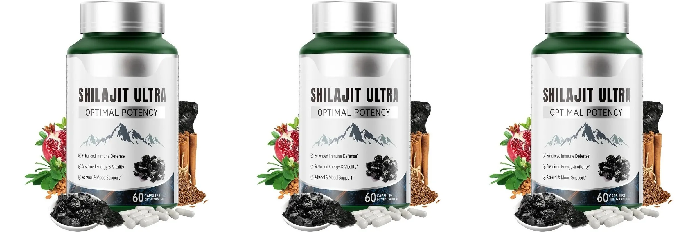 Shilajit Ultra con L-Arginina per energia naturale e vitalità 60 capsule Integratore antiossidante per resistenza e resistenza non OGM