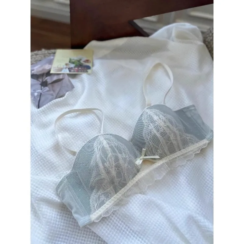 Victorian Inspired Demi Bra & Knicker Set | Sheer Mesh Lace Push Up for Small Bust Anti-Sagging | Luxury Lingerie MOYISU Panty