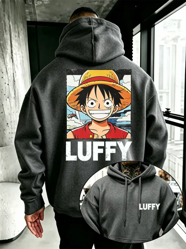 Sudadera con capucha de anime de una pieza, sudadera holgada con estampado frontal y trasero de personaje de dibujos animados de Luffy vintage para entusiastas del manga