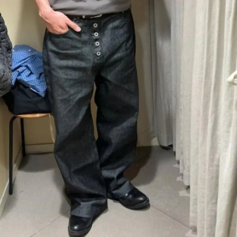 Mens Jeans Harajuku Summer Hong Kong Style Letter Print Denim Pants Hip Hop Ins High Street Trendy Loose Cool Fashion Trousers