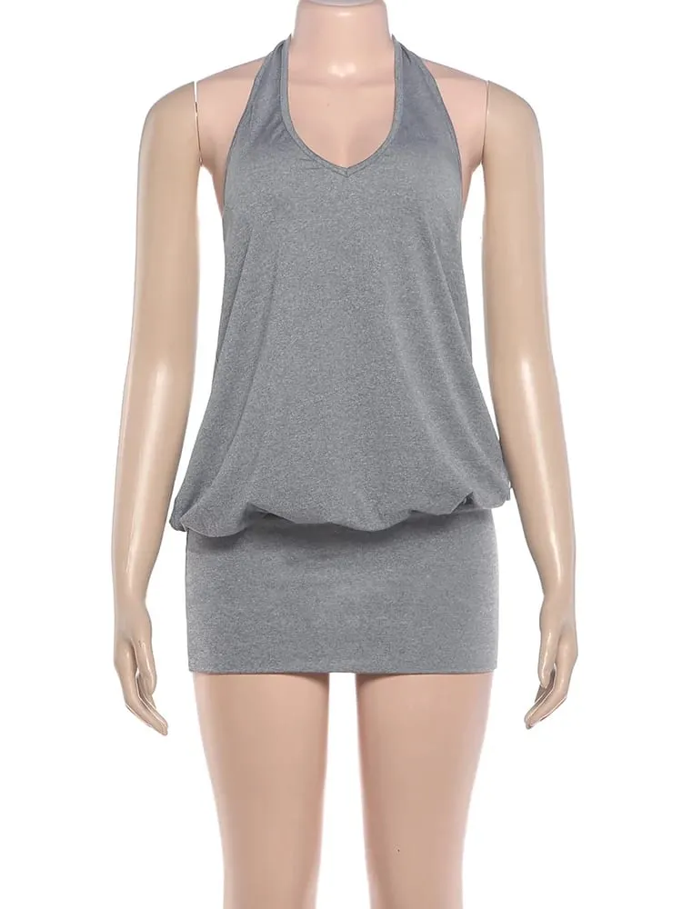 Weird Push Fashion Simple Dress Women Autumn Trend Ruched V-Neck Sleeveless Sexy Midnight Street Party Club Peach Hip Bodycon