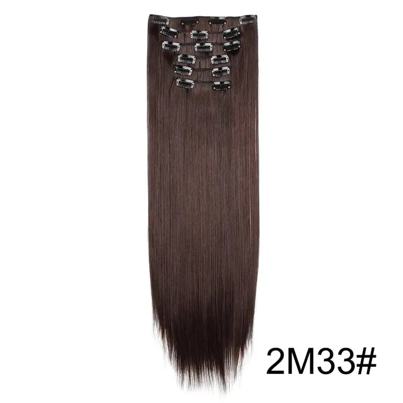 24Inch Synthetic 6pcs/set Long Straight Clip-in Hair Extension Heat Resistant Fiber Hair for Women Hair Accessories