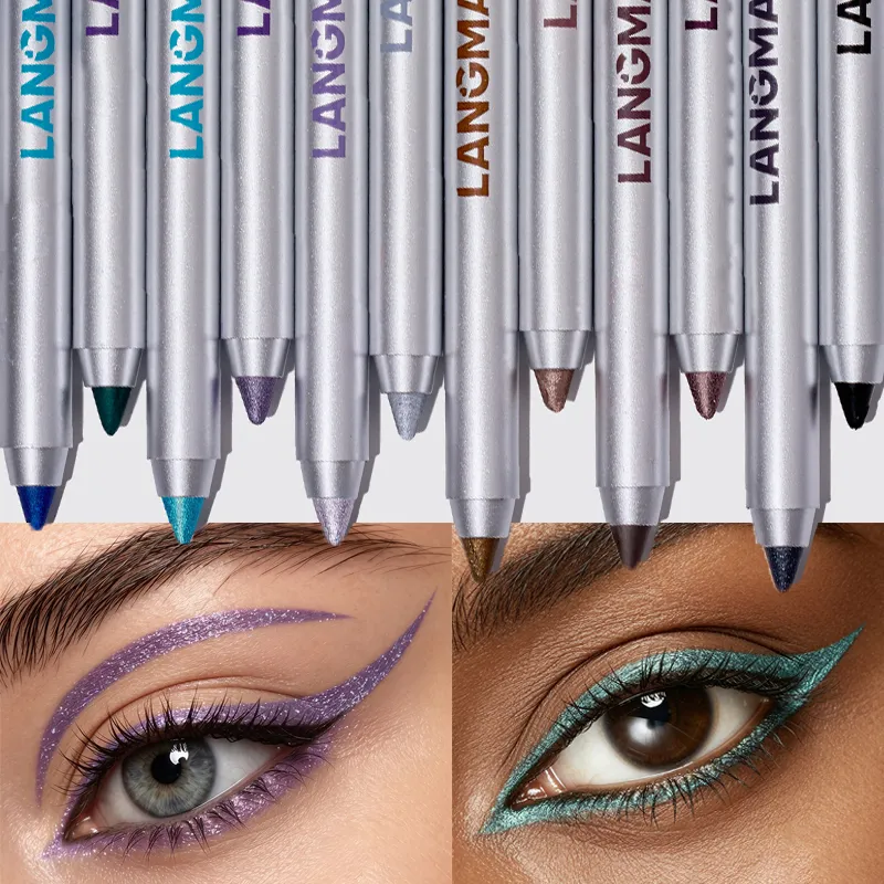 Pearlescent Green Eyeliner Pencil 12 Color Smooth Eye Pigment Glitter Eye Liner Eyeshadow Pen Long-Lasting Waterproof Eye Makeup