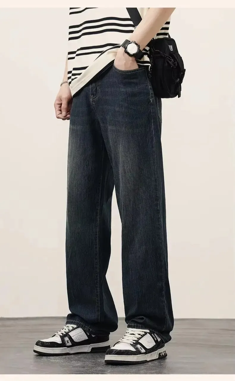 Men's Straight Fit Vintage Jeans Casual High-Quality Korean Fashion Denim Trousers Male Brand Trousers Four Season Trousers
