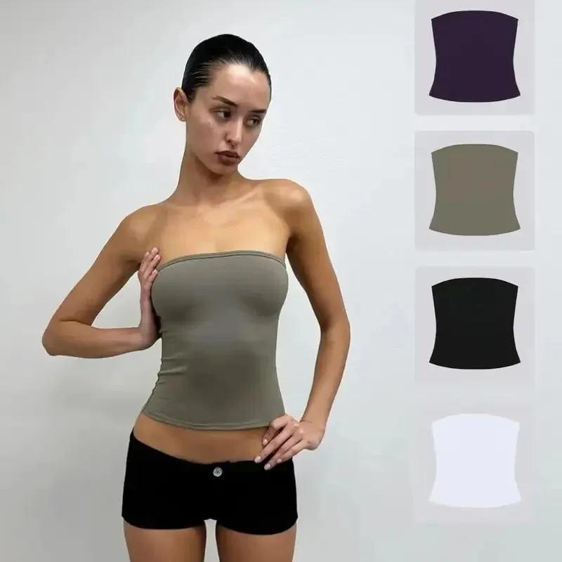 Tank Summer Women's Basic Tube Top Sexy Vest Fabric with High Elasticity and Skin-Friendly Top