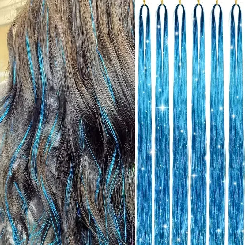 6pcs 22inch Colorful Glitter Tinsel Hair Extensions Fairy Hair Extension Hair Extension Tinsel Glitter Hair Synthetic Extensions