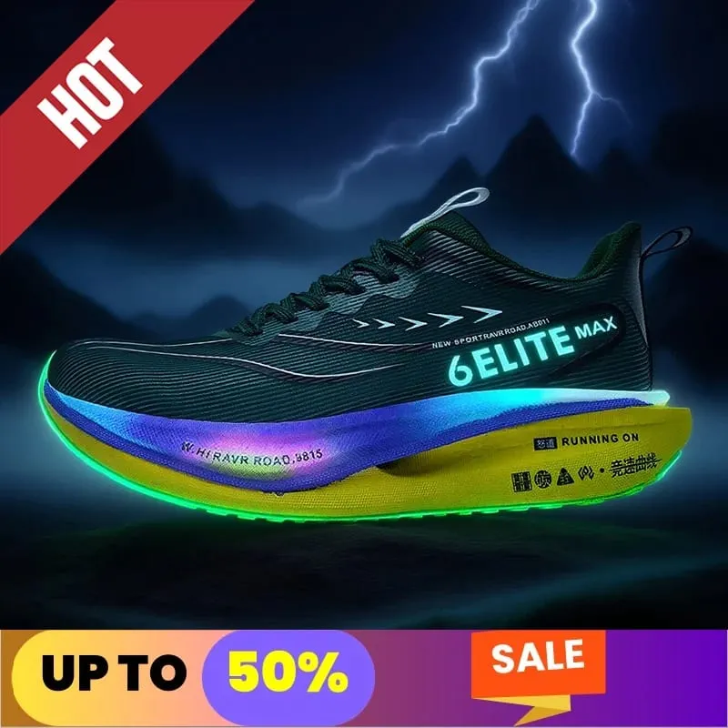 Fluorescence Running Shoes CarbonBoard Marathon Men Sports Breathable Women's Comfortable Athletic Casual Sneakers WearResistant