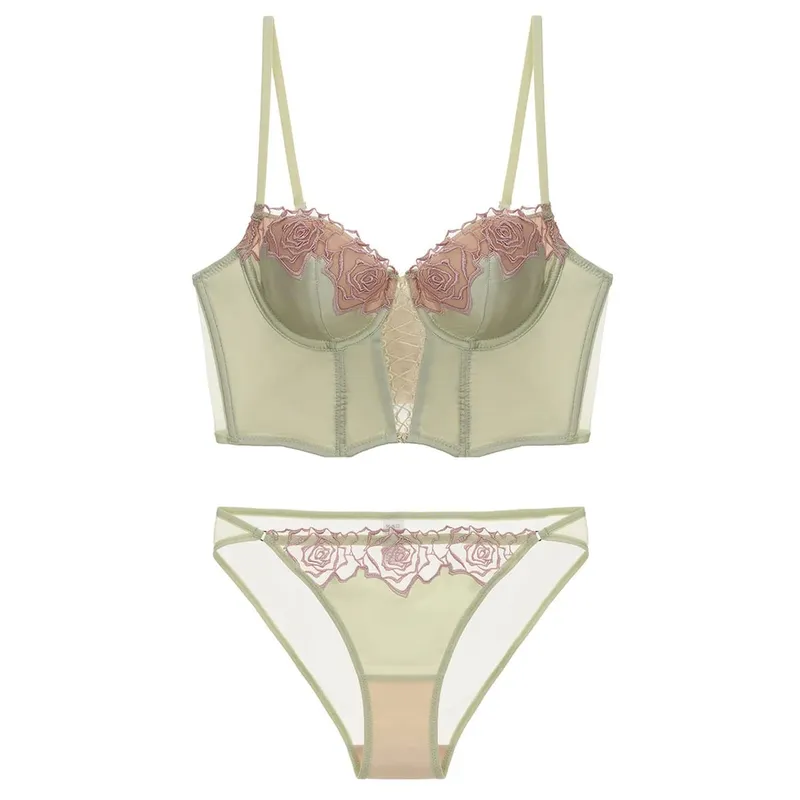 Women Sexy Lace Push Up Bra Set Flower Embroidery Lingerie Bra Snd Panty Set Elegant Ladies Padded Underwear