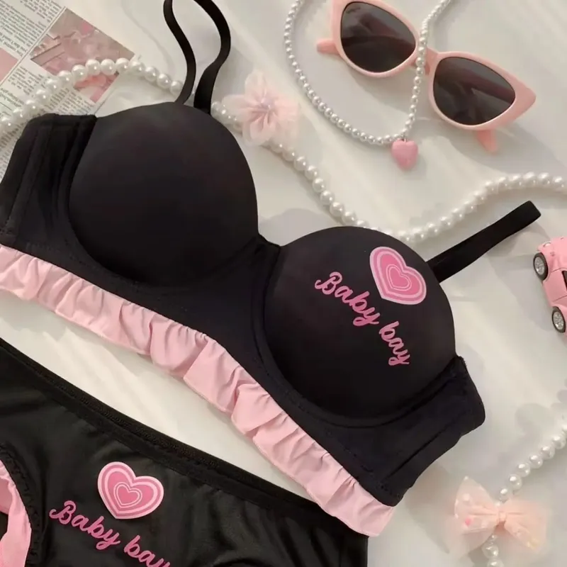 Lolita Inspired Lingerie Set for Small Chest Wireless Push Up Bralette to Enhance Curves Sweet Barbie Style Bra & Tushy Panty