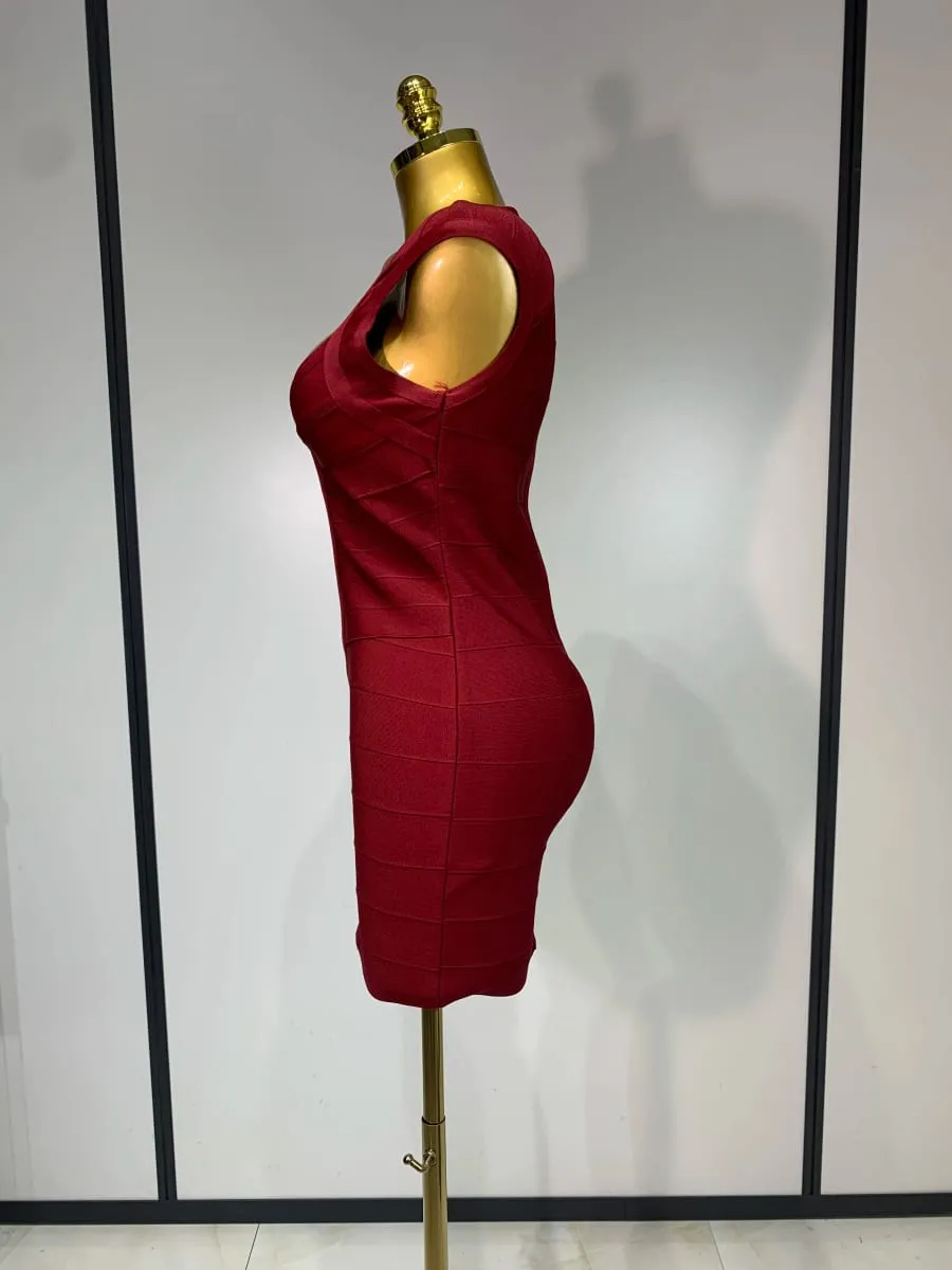 Women Sexy Sleeveless Deep V-neck Bodycon Mini Bandage Dresses Elegant Evening Party Luxury Birthday Club Prom Gown