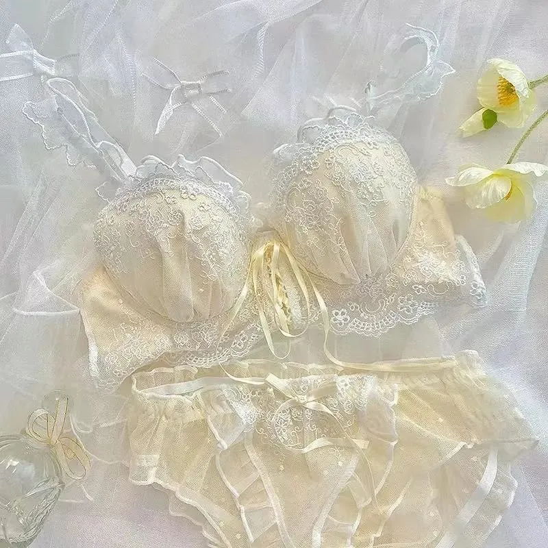 สไตล์ญี่ปุ่นลูกไม้ Bralette ชุดเซ็กซี่น่ารักชุดชั้นในแหวนเหล็กสำหรับหน้าอกเล็ก Push Up Bra & ชุดกางเกง ขายร้อน Now! — image 11